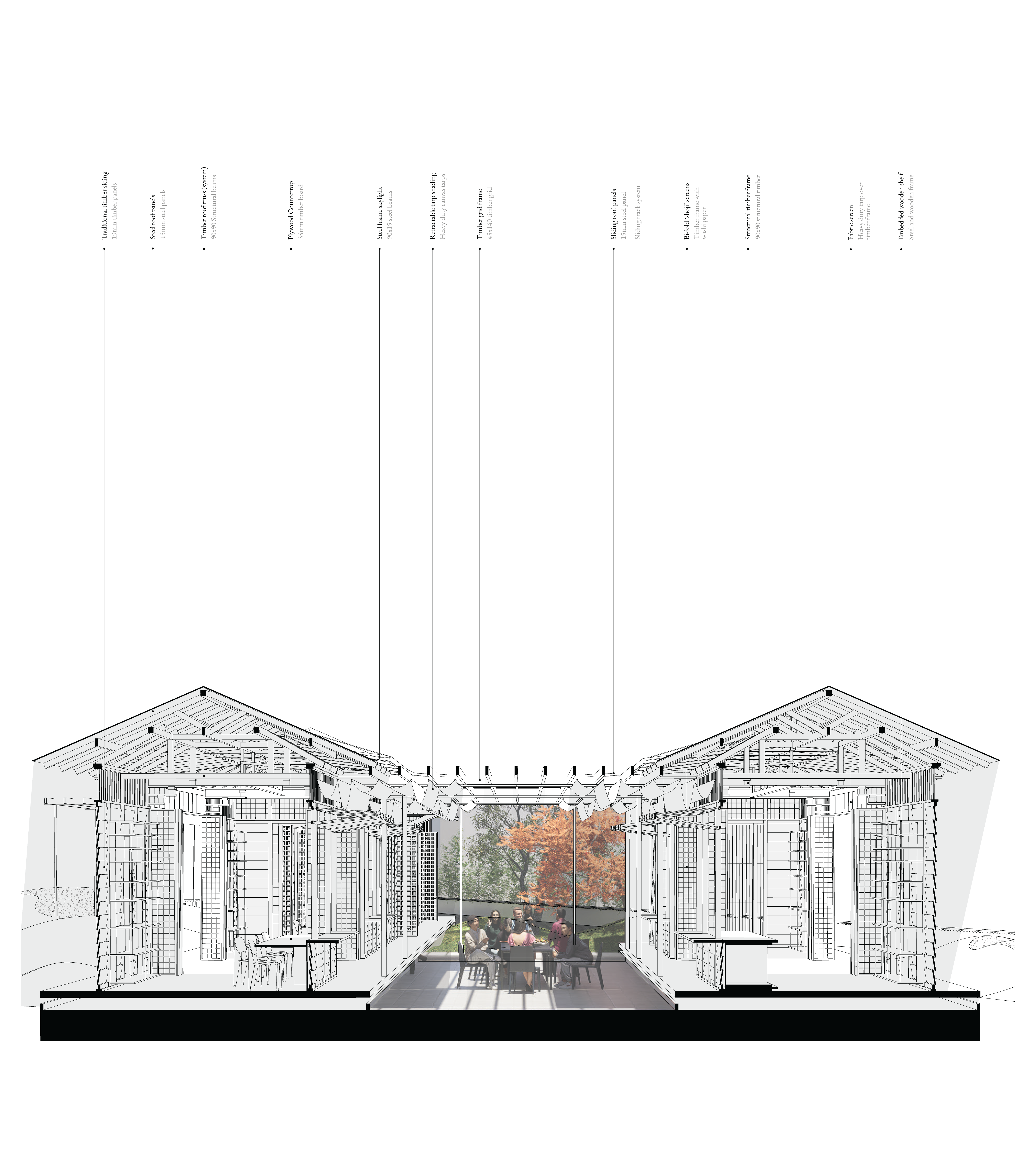 section view towards communal areas